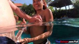 Bubble butt Asian GF from Thailand outdoor sex in a private garden